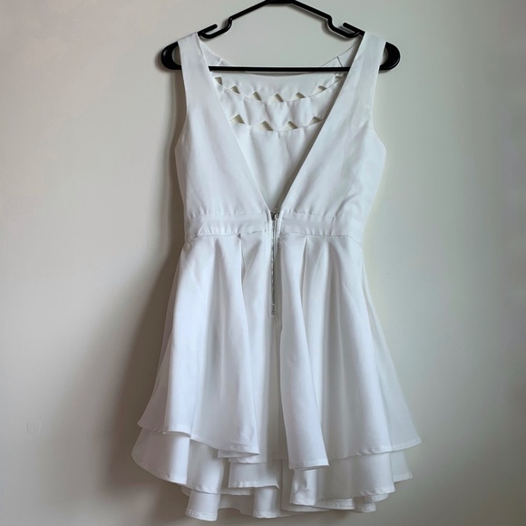 Lulu's Women's Flirting With Danger Cutout Ivory Mini Skater Dress Size S (EUC) - Picture 8 of 13